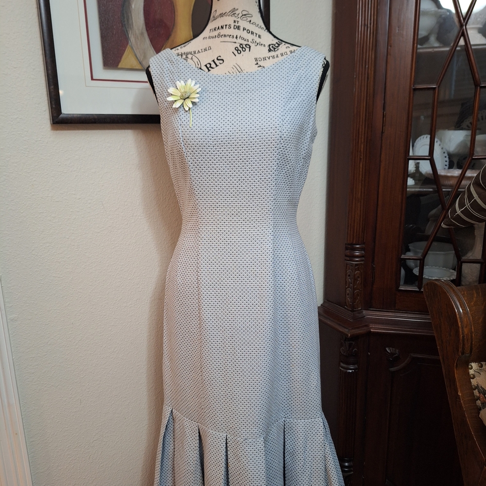 Vintage Light Blue Sleeveless Midi Dress with Ruffle Hem Sz M - Picture 11 of 11